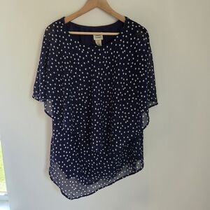 Charming Navy Polka Dot Blouse - Lightweight Women's Top 20W Plus Tank Shirt